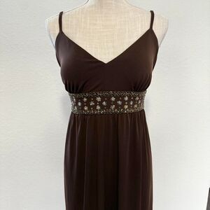 Brown Beaded Midi Dress